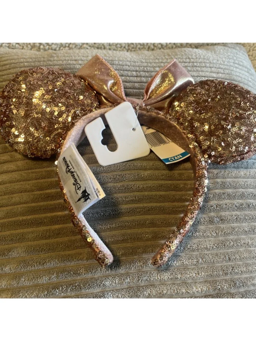 New Disney Parks Minnie Mouse Rose Gold Sequin Ear Headband
